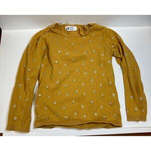 H&M Sweater Girls 3 4T Gold with Silver Glitter Stars Long Sleeve Knit